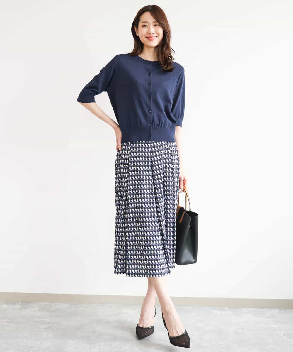 FOSHD60130 MK MICHEL KLEIN(MK ミッシェルクラン) [UVカット/接触冷感/洗える]5分袖ニットカーディガン レモンイエロー