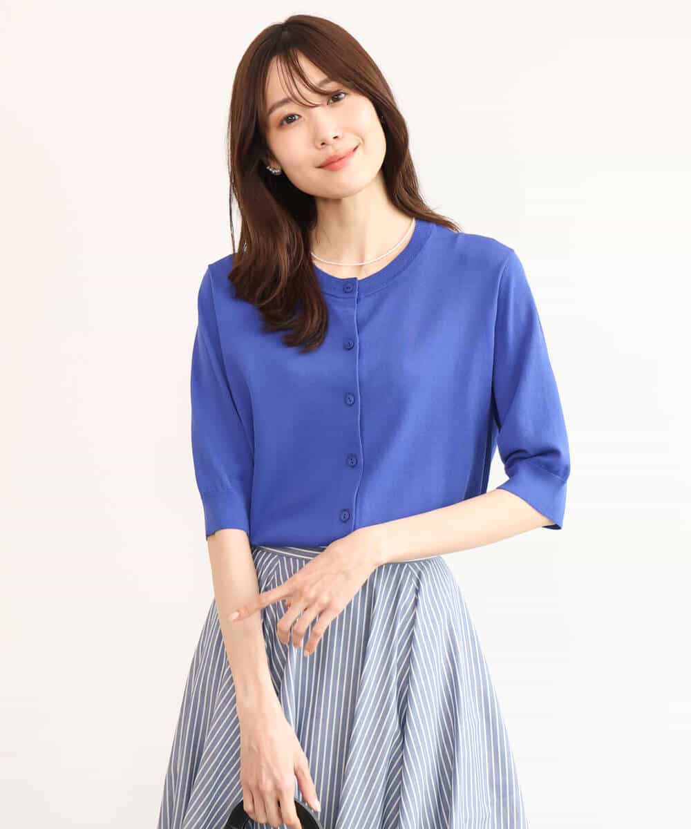 FOSHD60130 MK MICHEL KLEIN(MK ミッシェルクラン) [UVカット/接触冷感/洗える]5分袖ニットカーディガン レモンイエロー
