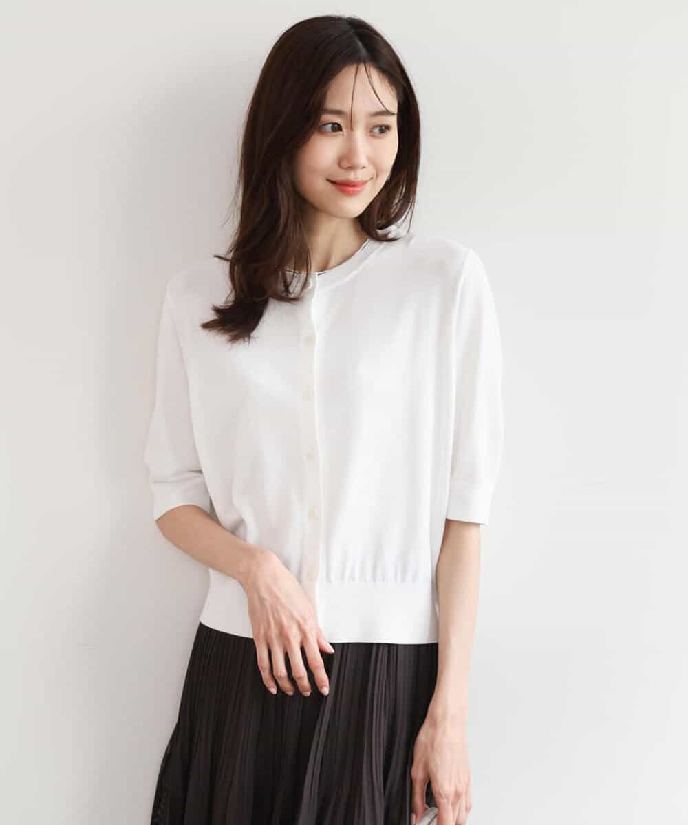 FOSHD60130 MK MICHEL KLEIN(MK ミッシェルクラン) [UVカット/接触冷感/洗える]5分袖ニットカーディガン レモンイエロー