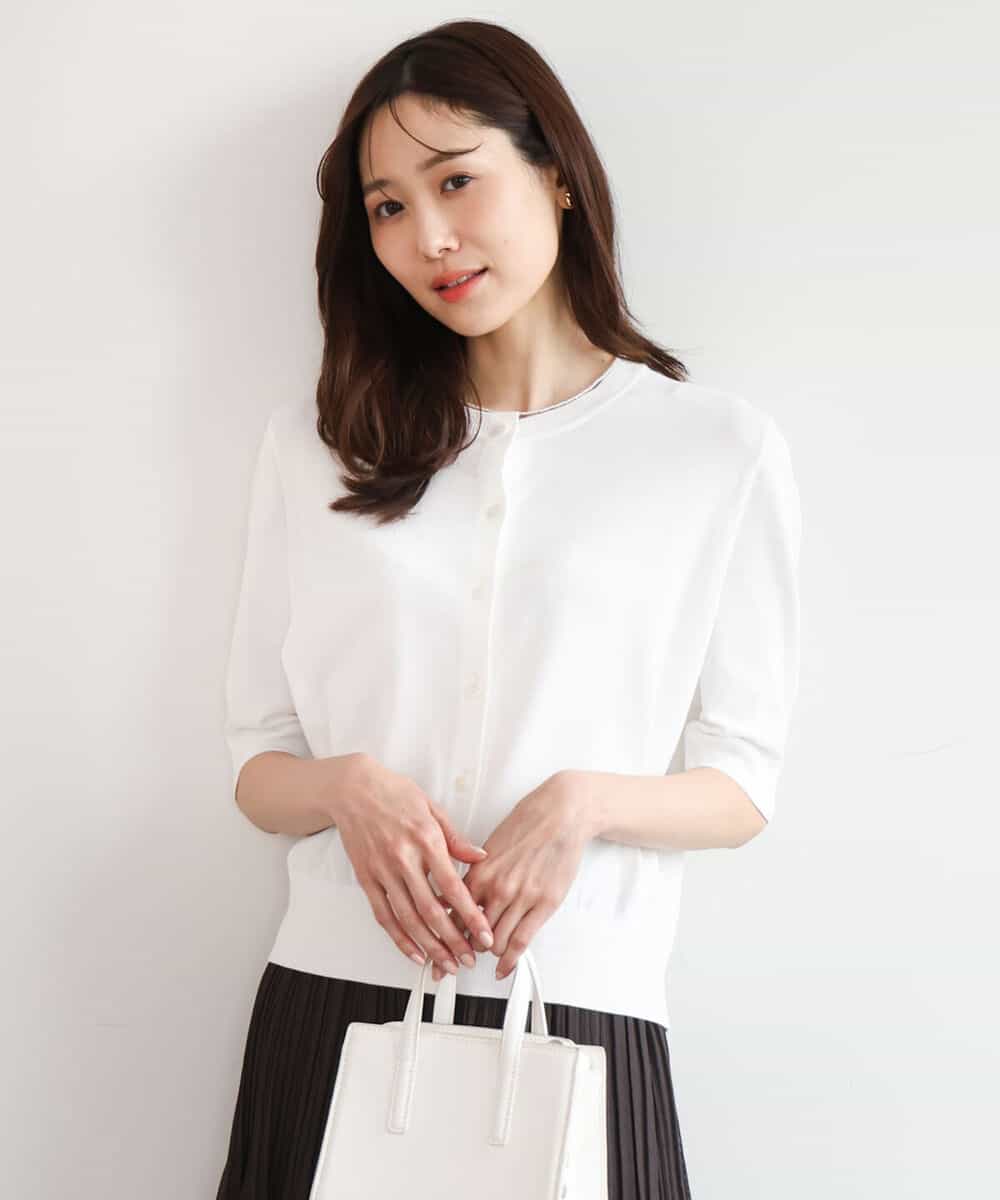 FOSHD60130 MK MICHEL KLEIN(MK ミッシェルクラン) [UVカット/接触冷感/洗える]5分袖ニットカーディガン レモンイエロー