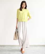 FOSHD60130 MK MICHEL KLEIN(MK ミッシェルクラン) [UVカット/接触冷感/洗える]5分袖ニットカーディガン レモンイエロー