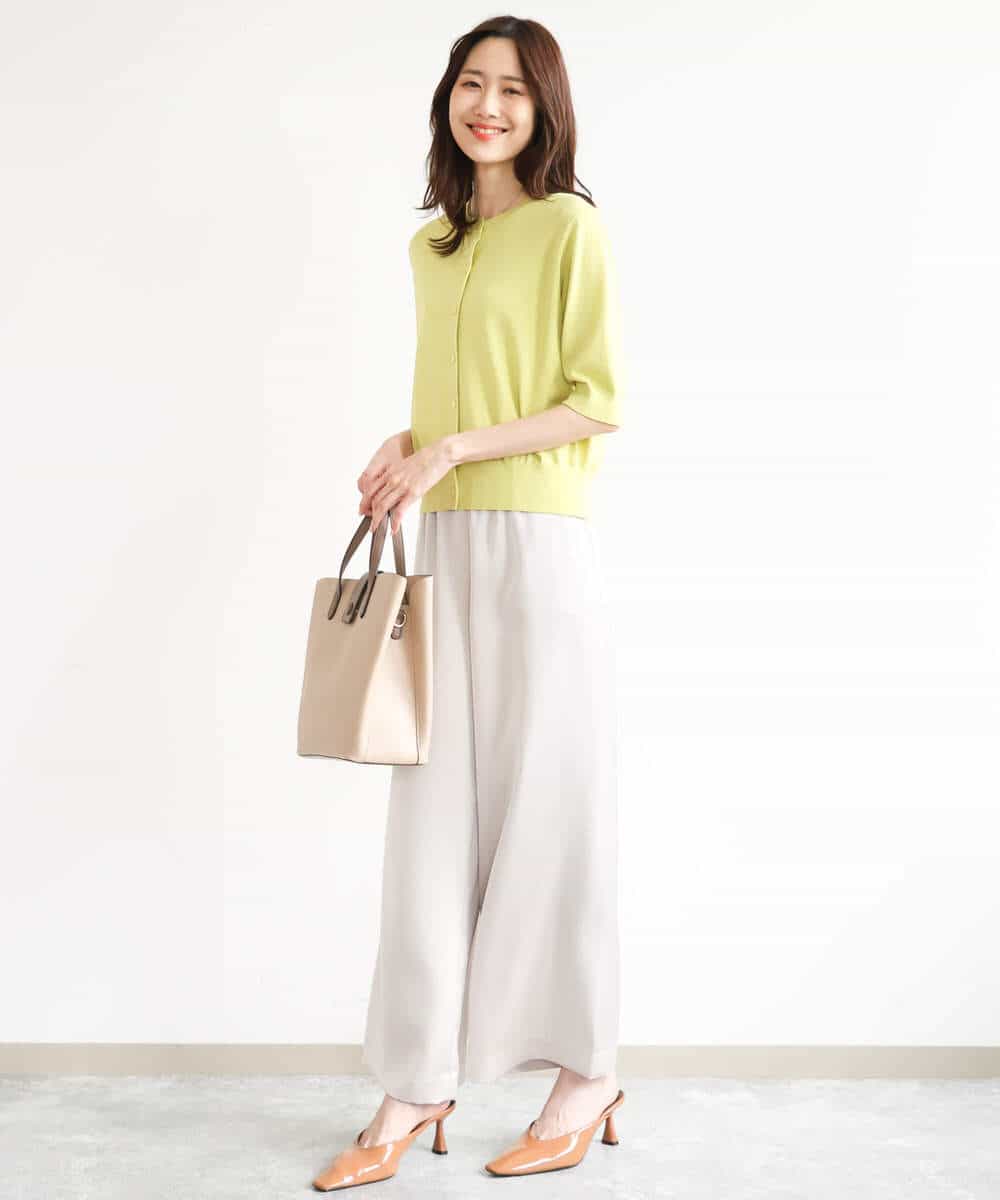 FOSHD60130 MK MICHEL KLEIN(MK ミッシェルクラン) [UVカット/接触冷感/洗える]5分袖ニットカーディガン レモンイエロー