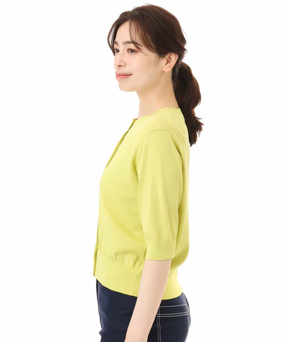 FOSHD60130 MK MICHEL KLEIN(MK ミッシェルクラン) [UVカット/接触冷感/洗える]5分袖ニットカーディガン レモンイエロー