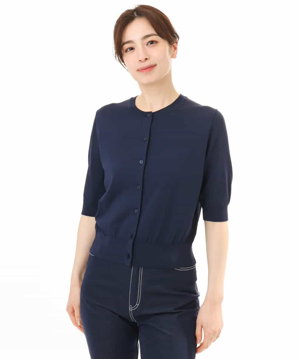 FOSHD60130 MK MICHEL KLEIN(MK ミッシェルクラン) [UVカット/接触冷感/洗える]5分袖ニットカーディガン レモンイエロー