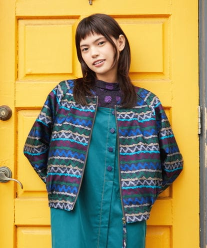 GJJJE03330 Jocomomola Pincelade ジャカードボーダーノーカラージャケット