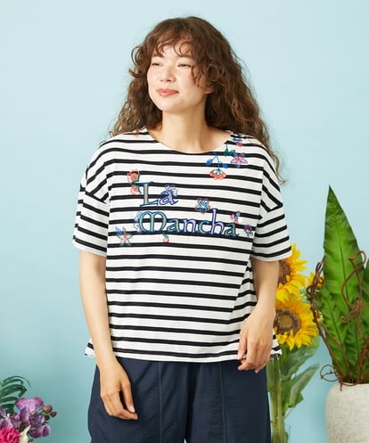 GJKHD01180 Jocomomola 【接触冷感】Verano en La Mancha ロゴ刺繍ボーダーTシャツ