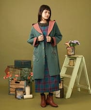 GJSLD31300 Jocomomola(ホコモモラ) Wフェイス フード付きロングニットカーディガン グリーン