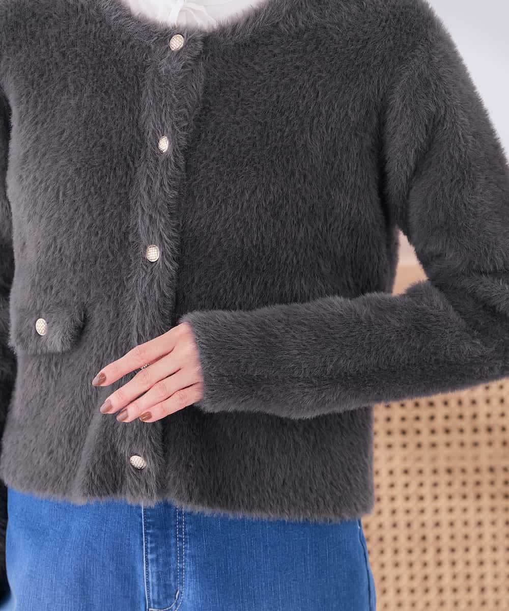 K2CLD17069 a.v.v(アー・ヴェ・ヴェ) ヘアリー ニット ジャケット カーディガン グレージュ