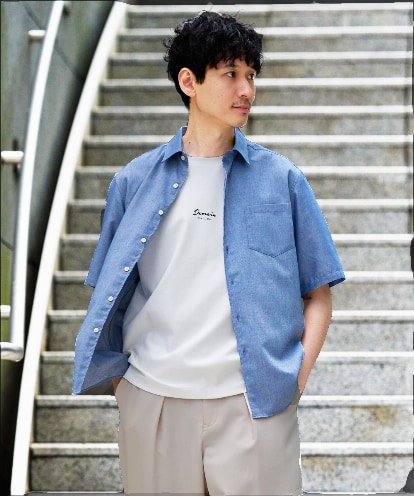 KHBHD70054 a.v.v MEN 【接触冷感/洗濯機で洗える/速乾/防シワ/イージーケア/ストレッチ】ポリエステルアサハンソデシャツ