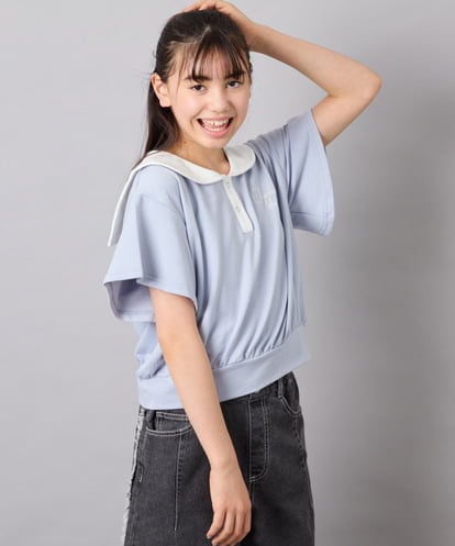 KJNFD55074 a.v.v KIDS [130-160]【セットアップ】配色セーラーカラー裏毛セットアップ