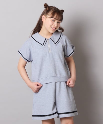KJNGD60069 a.v.v KIDS [130-160]【冷感/セットアップ】セーラーカラー配色ラインセットアップ
