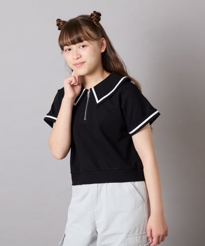 KJNGD60069 a.v.v KIDS [130-160]【冷感/セットアップ】セーラーカラー配色ラインセットアップ