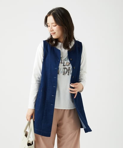 NGDEF15330 GIANNI LO GIUDICE [洗える]二重織ガーゼデニム製品染めジレ