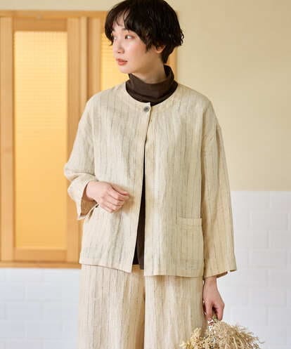 NGDGE50430 GIANNI LO GIUDICE [洗える]リネンステッチストライプジャケット
