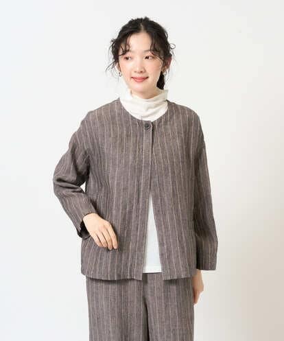 NGDGE50430 GIANNI LO GIUDICE [洗える]リネンステッチストライプジャケット