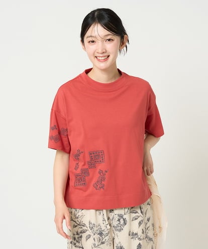 NGKHE61170  【洗える】コットン天竺刺繍カットソー