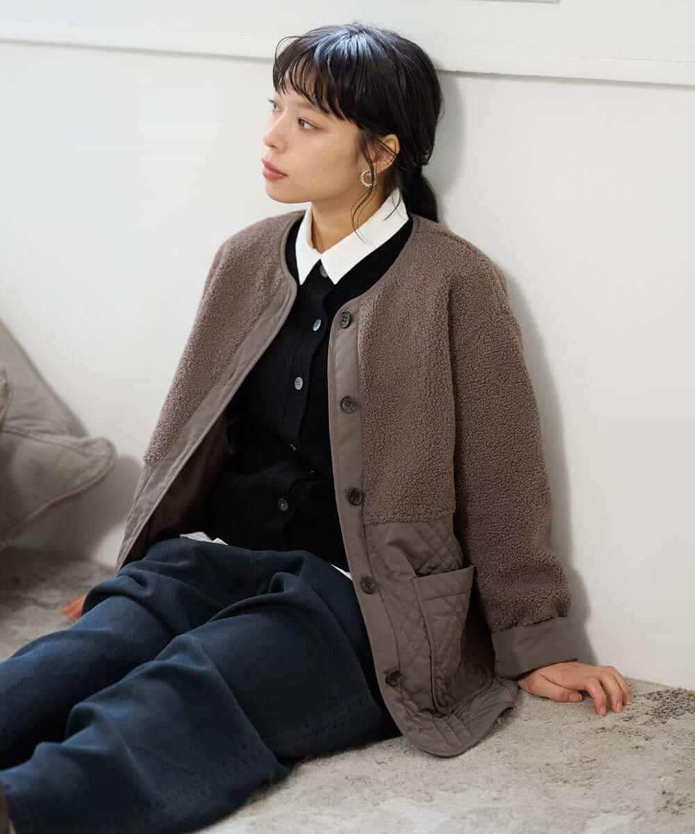 NHDAH39360 GIANNI LO GIUDICE(小さいサイズ)(メゾン ドゥ サンク) ボアタフタキルトブルゾン モカブラウン