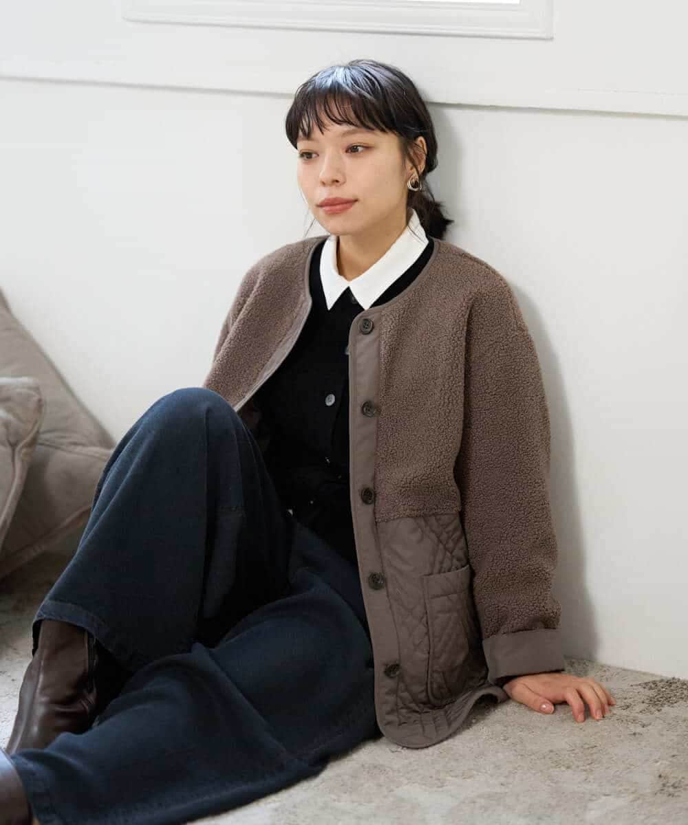NHDAH39360 GIANNI LO GIUDICE(小さいサイズ)(メゾン ドゥ サンク) ボアタフタキルトブルゾン モカブラウン