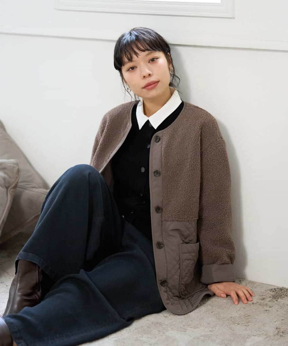 NHDAH39360 GIANNI LO GIUDICE(小さいサイズ)(メゾン ドゥ サンク) ボアタフタキルトブルゾン モカブラウン
