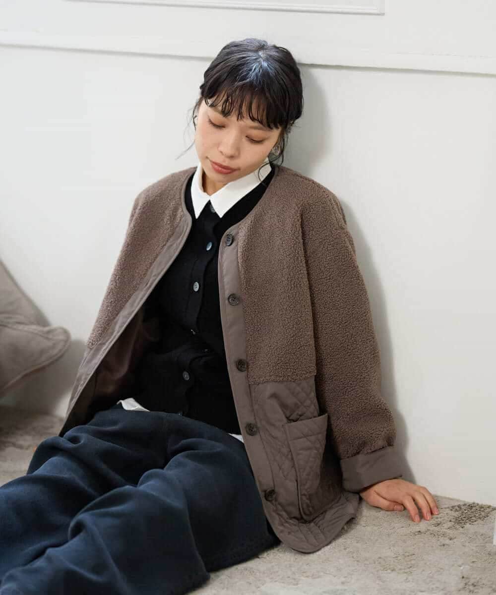 NHDAH39360 GIANNI LO GIUDICE(小さいサイズ)(メゾン ドゥ サンク) ボアタフタキルトブルゾン モカブラウン