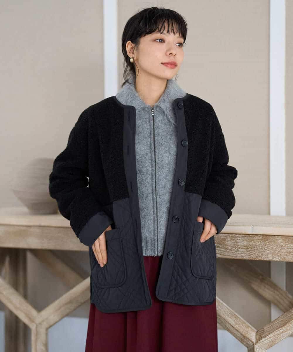NHDAH39360 GIANNI LO GIUDICE(小さいサイズ)(メゾン ドゥ サンク) ボアタフタキルトブルゾン ブラック