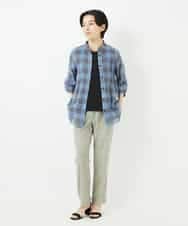 NHLHC91170 GIANNI LO GIUDICE(小さいサイズ)(メゾン ドゥ サンク) [3サイズ展開]ぼかし調チェック柄ハイテンションストレッチパンツ オフホワイト