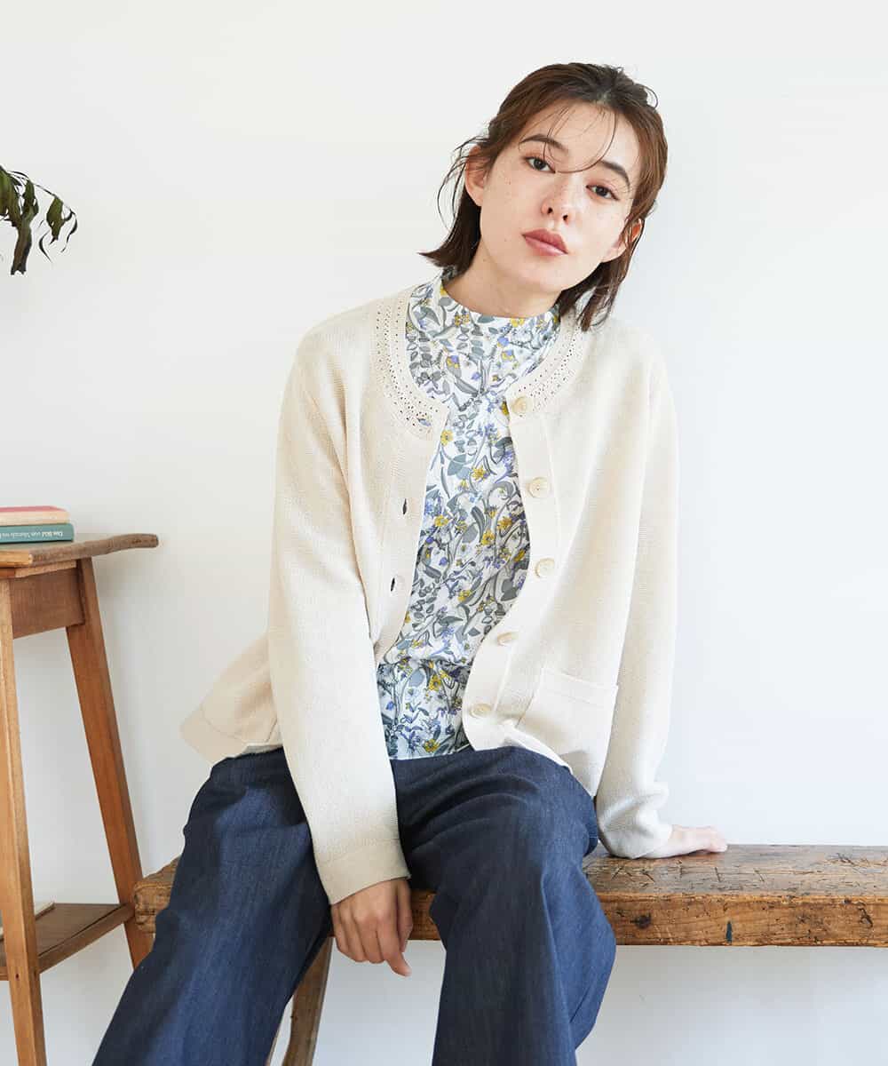NHSGE40270 GIANNI LO GIUDICE(小さいサイズ)(メゾン ドゥ サンク) ペーパーヤーンニットカーディガン ベージュ