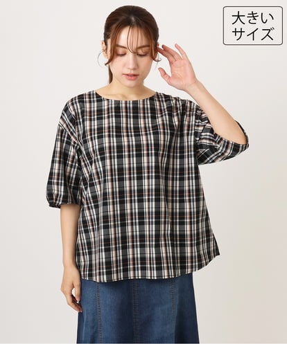 OLBID52089 eur3 【大きいサイズ】5分袖タックブラウス