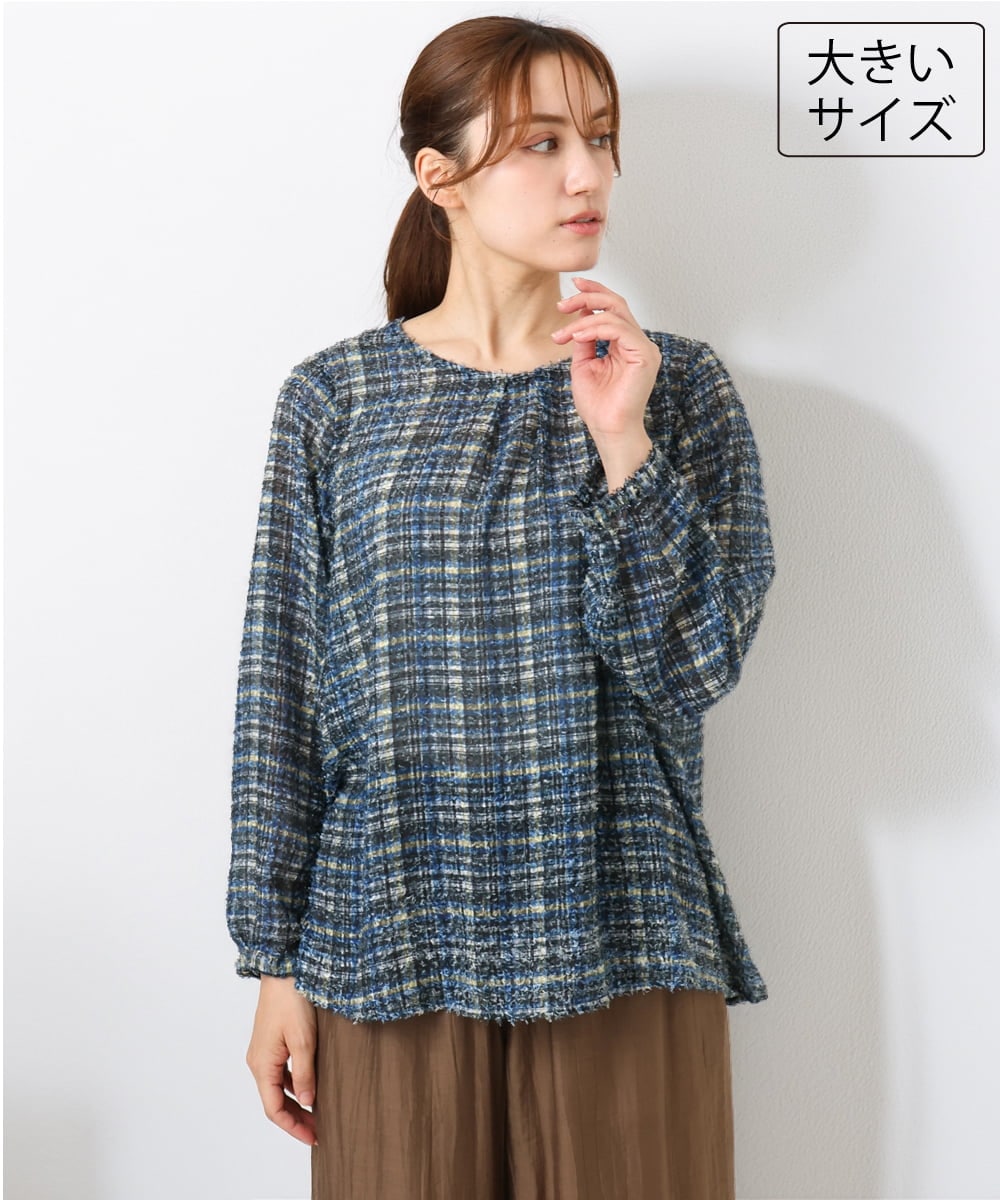 OLBJD05099 eur3 【大きいサイズ】シア―チェックブラウス