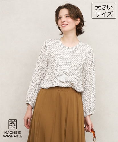 OLBKD07089 eur3 【大きいサイズ/洗える/11号サイズあり】カスケードディテールブラウス