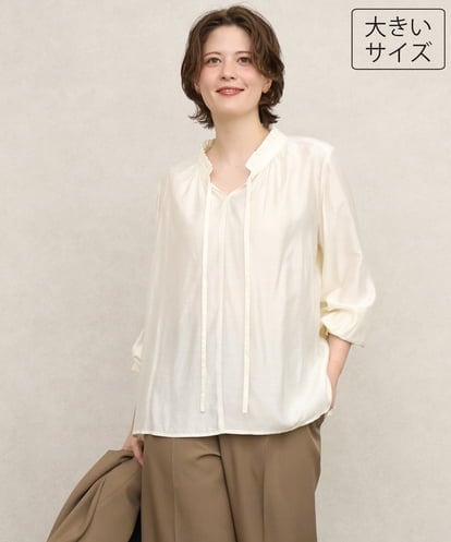 OLBKD09099 eur3 【大きいサイズ/11号サイズあり】リボンタイフリルネックブラウス