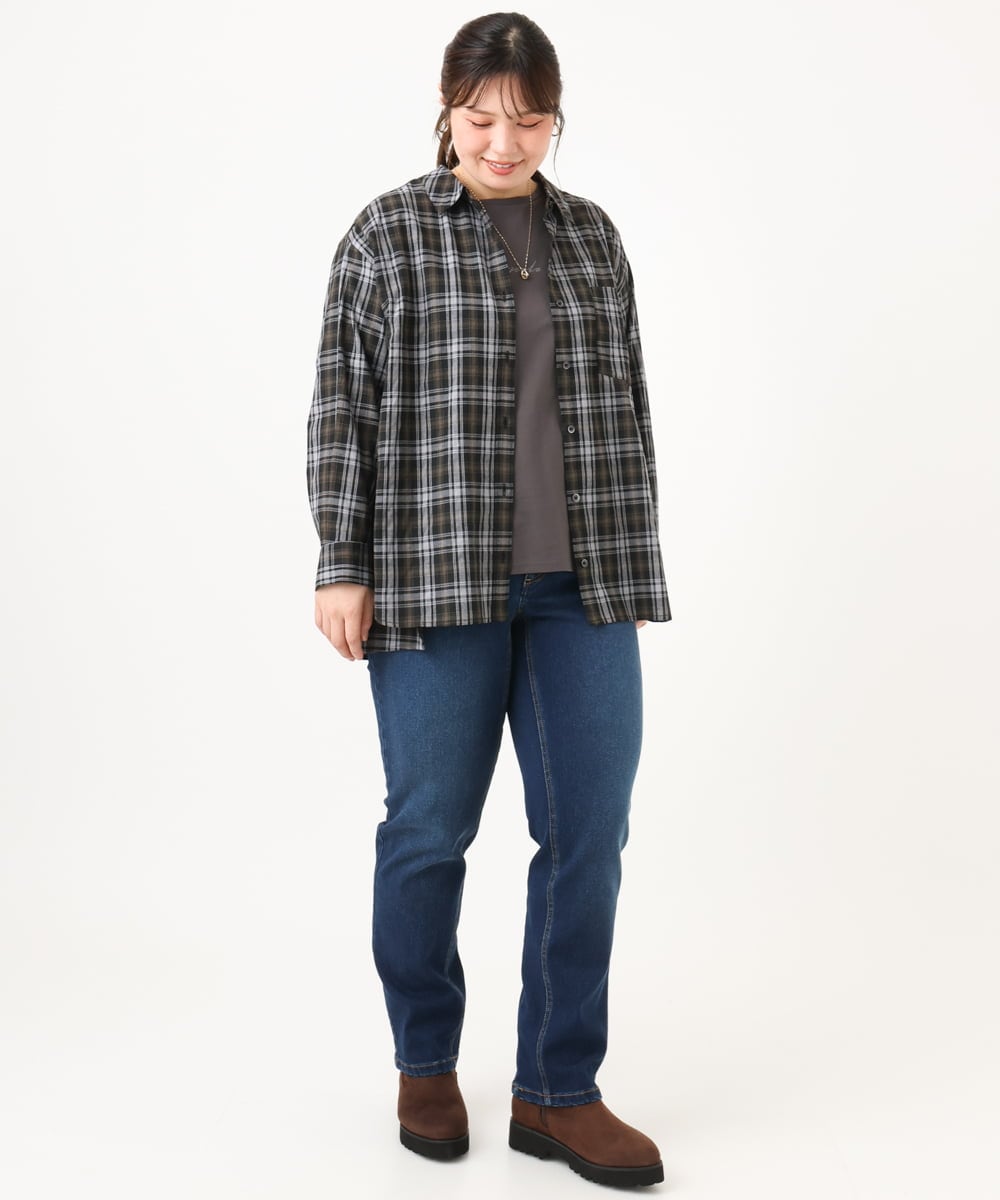 OLBKD14099 eur3(エウルキューブ) 【大きいサイズ】ドロップショルダーシャツ ブラック