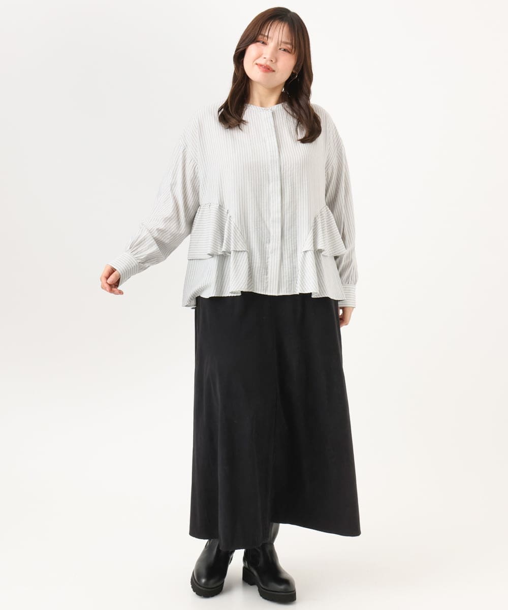 OLBKD16099 eur3(エウルキューブ) 【大きいサイズ】ストライプティアードシャツ グレージュ