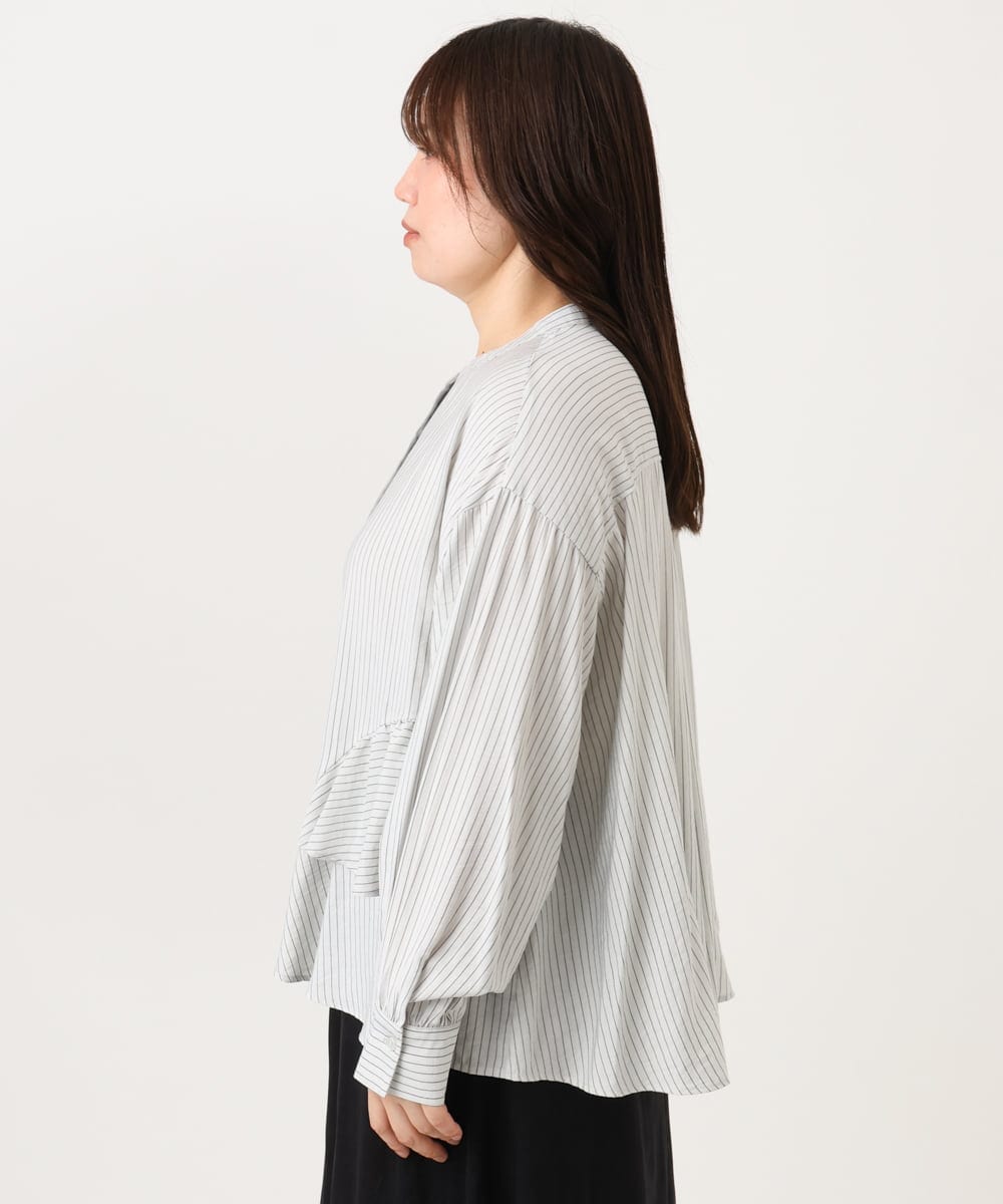 OLBKD16099 eur3(エウルキューブ) 【大きいサイズ】ストライプティアードシャツ グレージュ