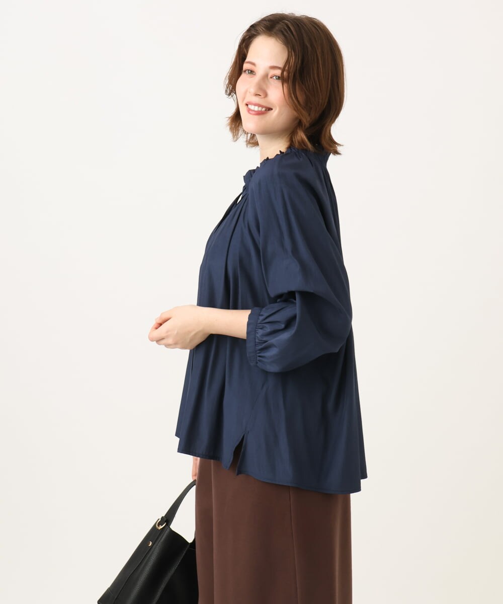 OLBLD13099 eur3(エウルキューブ) 【野呂佳代さん着用/大きいサイズ】フリルリボンブラウス ネイビー（WEB限定カラー）