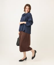 OLBLD13099 eur3(エウルキューブ) 【野呂佳代さん着用/大きいサイズ】フリルリボンブラウス ネイビー（WEB限定カラー）
