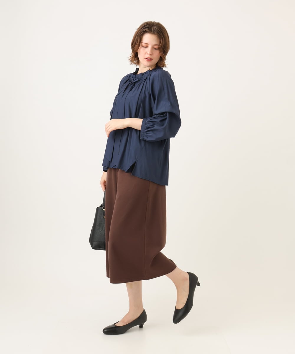OLBLD13099 eur3(エウルキューブ) 【野呂佳代さん着用/大きいサイズ】フリルリボンブラウス ネイビー（WEB限定カラー）