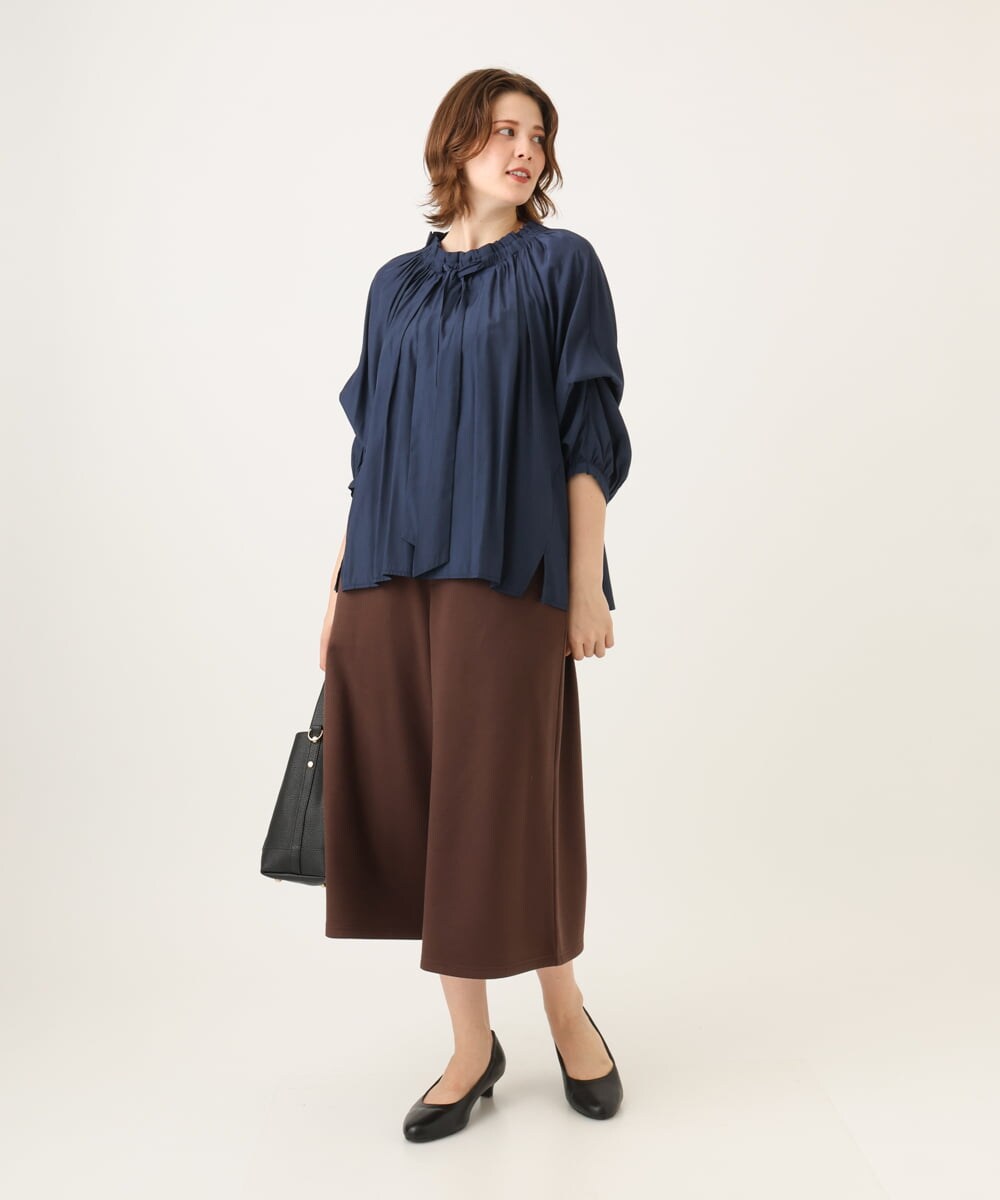 OLBLD13099 eur3(エウルキューブ) 【野呂佳代さん着用/大きいサイズ】フリルリボンブラウス ネイビー（WEB限定カラー）