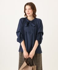 OLBLD13099 eur3(エウルキューブ) 【野呂佳代さん着用/大きいサイズ】フリルリボンブラウス ネイビー（WEB限定カラー）