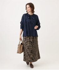 OLBLD13099 eur3(エウルキューブ) 【野呂佳代さん着用/大きいサイズ】フリルリボンブラウス ネイビー（WEB限定カラー）