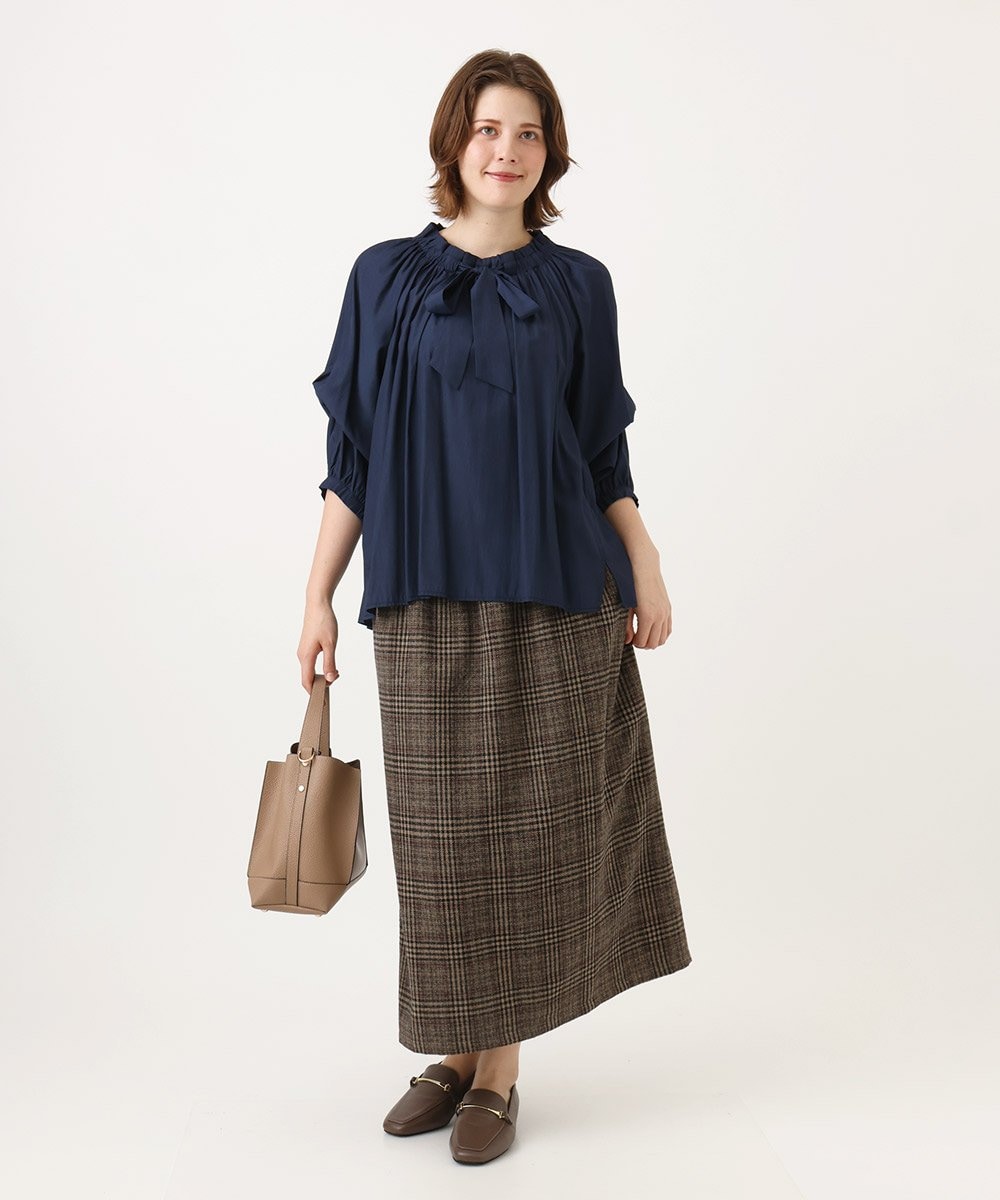 OLBLD13099 eur3(エウルキューブ) 【野呂佳代さん着用/大きいサイズ】フリルリボンブラウス ネイビー（WEB限定カラー）