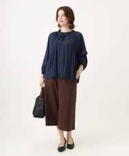 OLBLD13099 eur3(エウルキューブ) 【野呂佳代さん着用/大きいサイズ】フリルリボンブラウス ネイビー（WEB限定カラー）