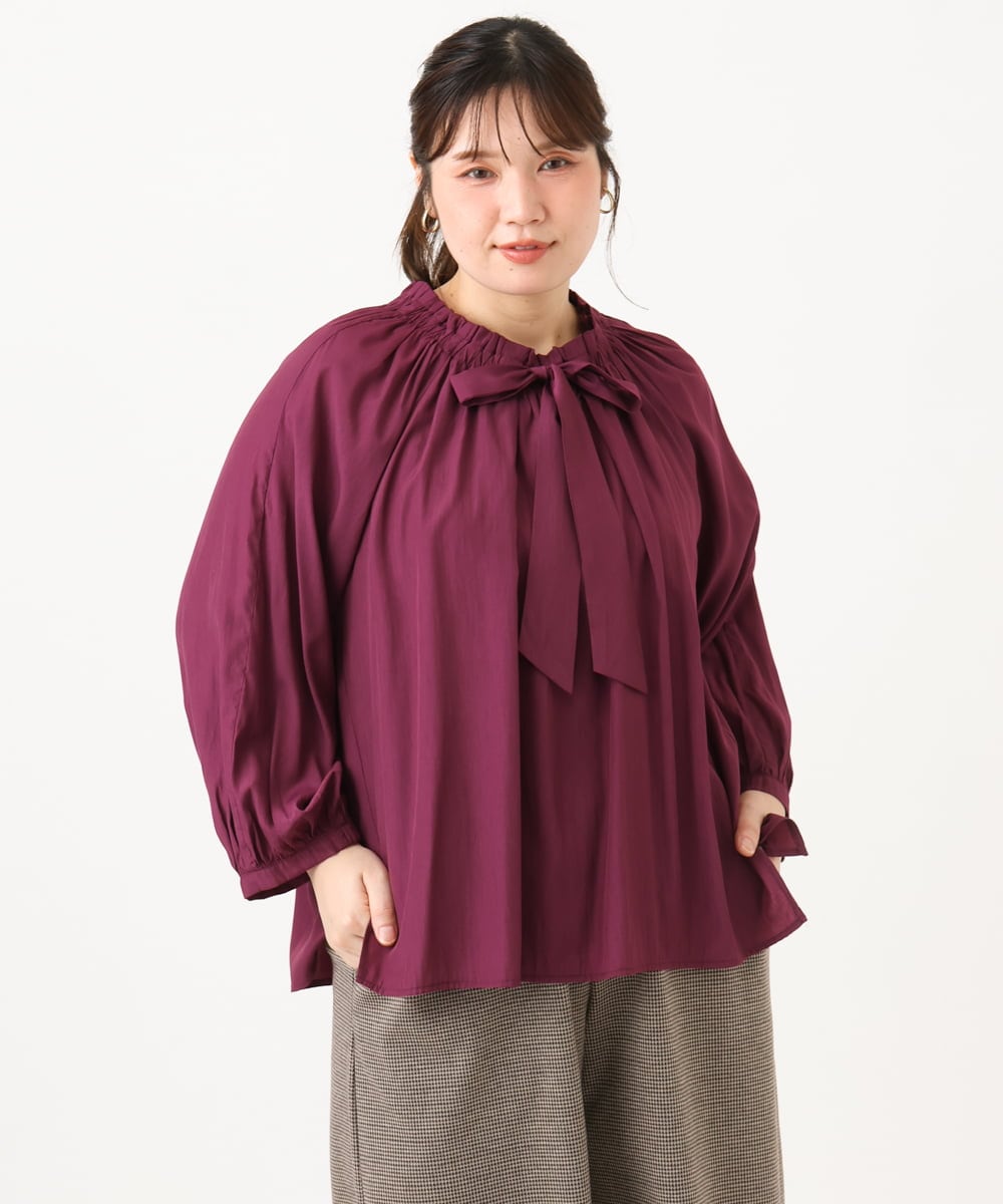 OLBLD13099 eur3(エウルキューブ) 【野呂佳代さん着用/大きいサイズ】フリルリボンブラウス ワイン