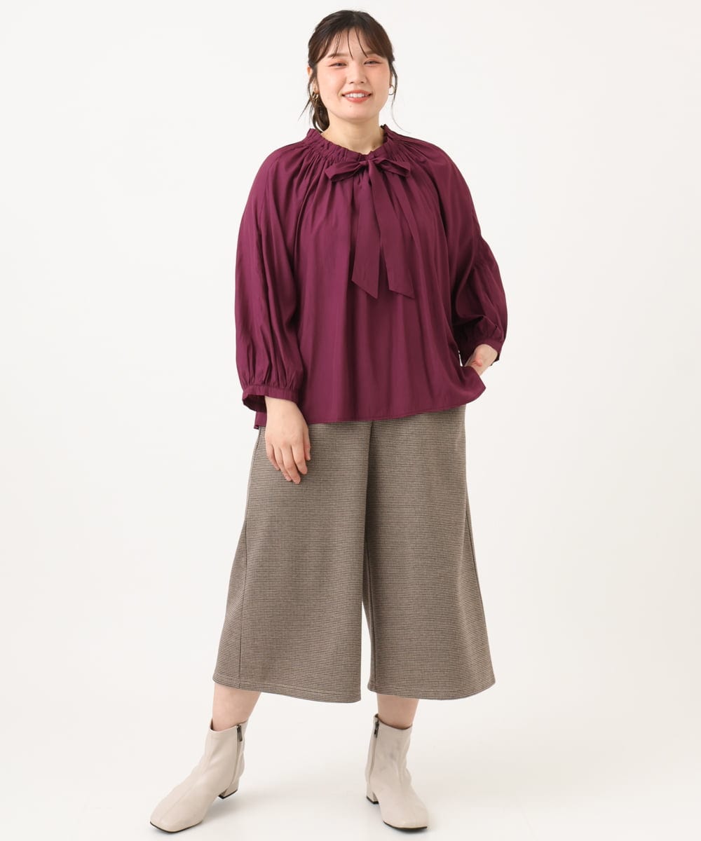 OLBLD13099 eur3(エウルキューブ) 【野呂佳代さん着用/大きいサイズ】フリルリボンブラウス ワイン