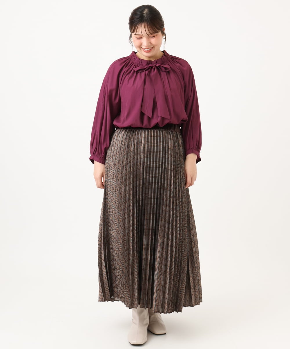 OLBLD13099 eur3(エウルキューブ) 【野呂佳代さん着用/大きいサイズ】フリルリボンブラウス ワイン