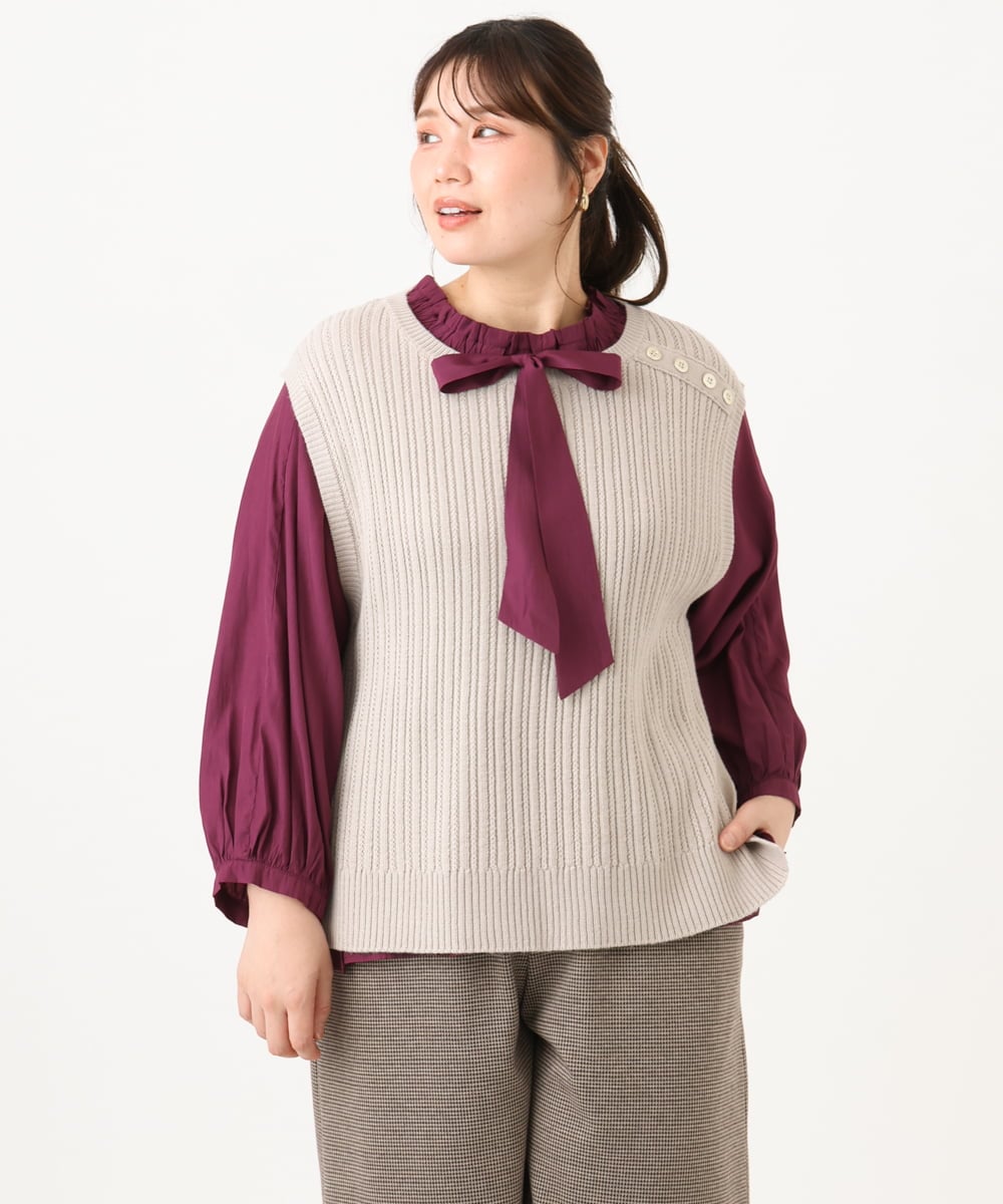 OLBLD13099 eur3(エウルキューブ) 【野呂佳代さん着用/大きいサイズ】フリルリボンブラウス ワイン