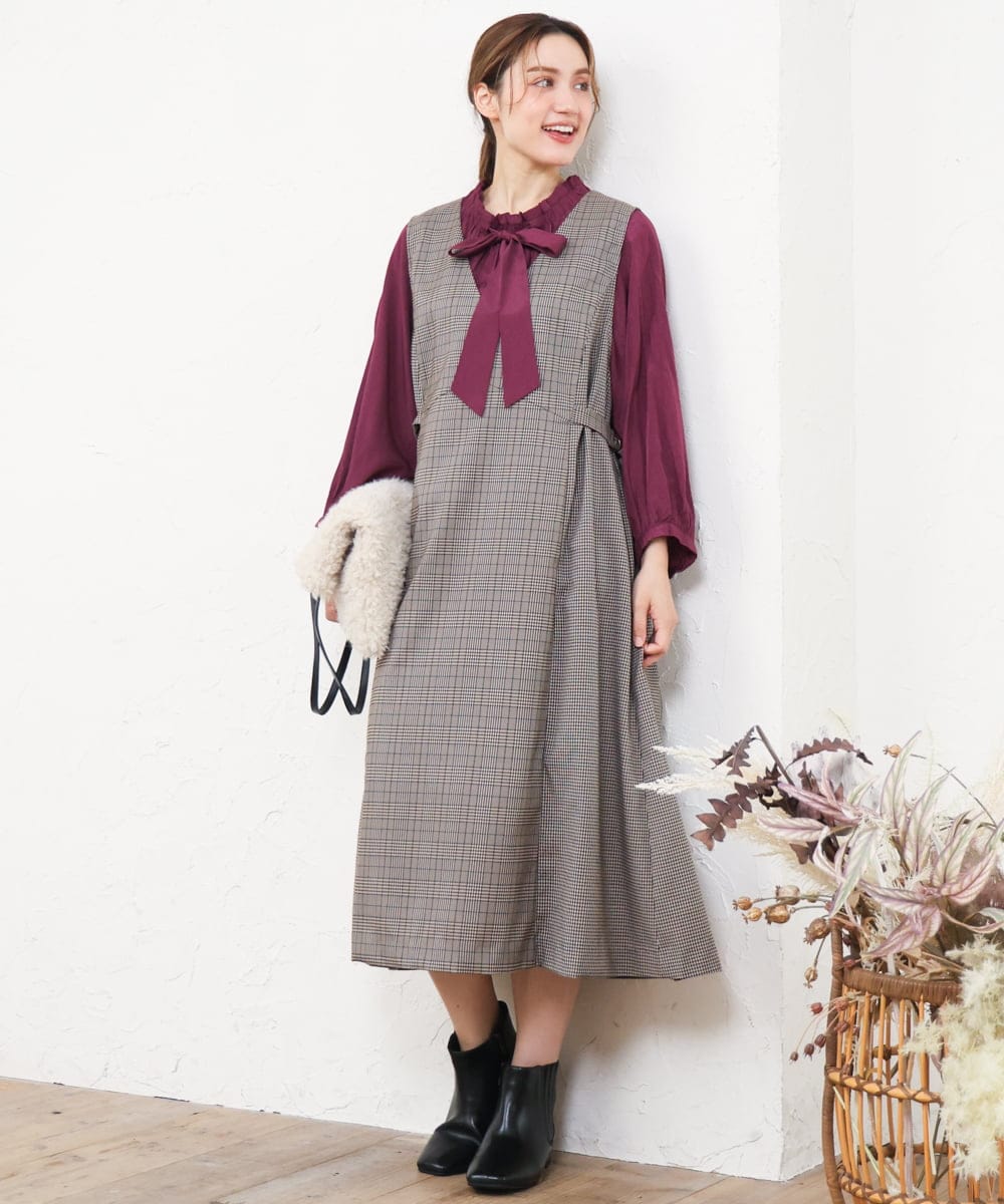 OLBLD13099 eur3(エウルキューブ) 【野呂佳代さん着用/大きいサイズ】フリルリボンブラウス ワイン