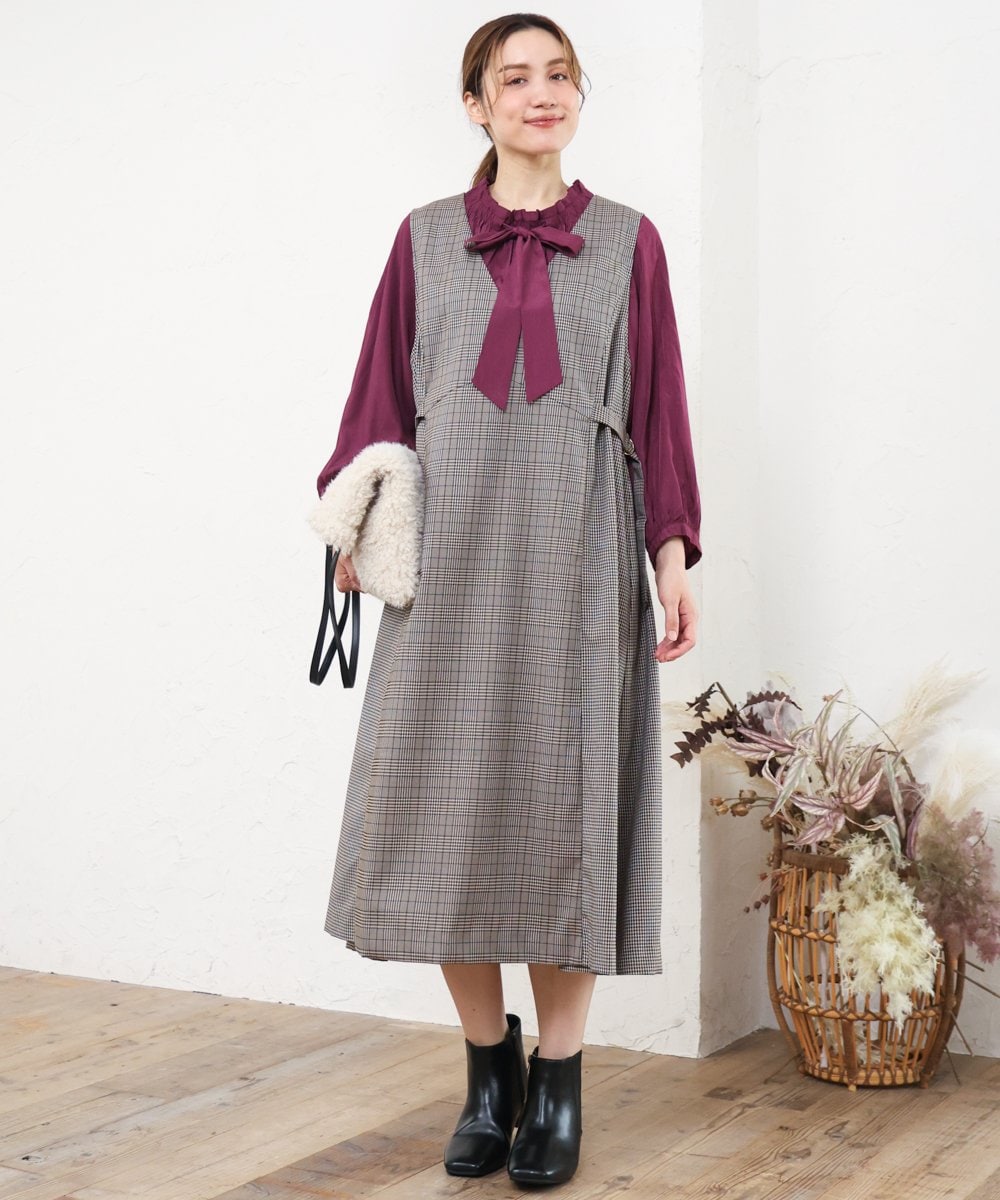 OLBLD13099 eur3(エウルキューブ) 【野呂佳代さん着用/大きいサイズ】フリルリボンブラウス ワイン