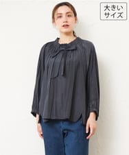 OLBLD13099 eur3(エウルキューブ) 【野呂佳代さん着用/大きいサイズ】フリルリボンブラウス ダークグレー