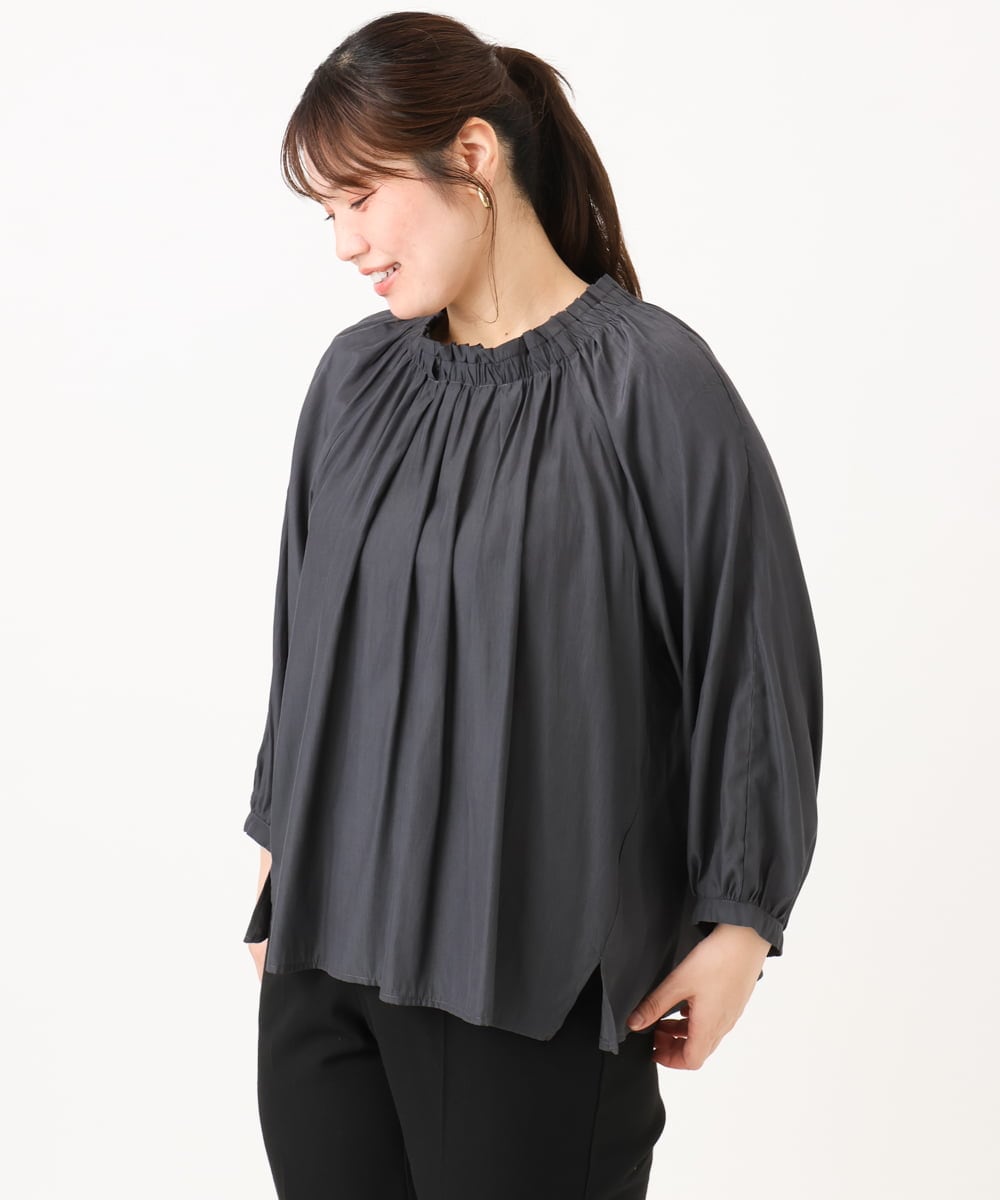 OLBLD13099 eur3(エウルキューブ) 【野呂佳代さん着用/大きいサイズ】フリルリボンブラウス ダークグレー